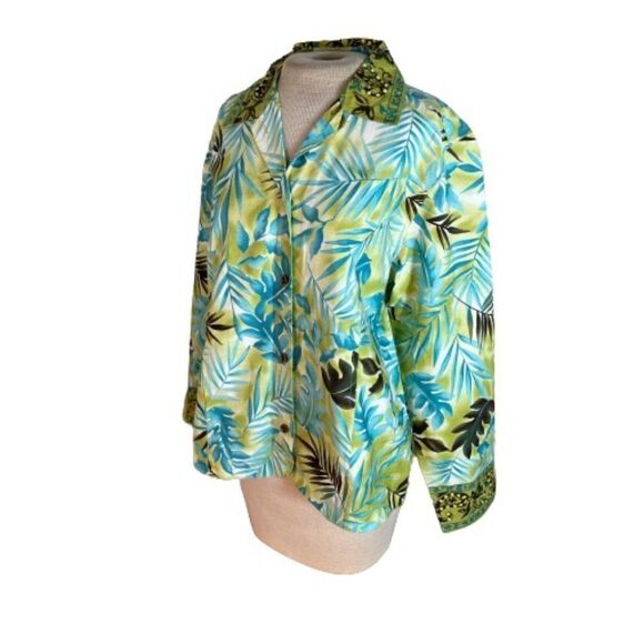 Blast Leaf Print Beaded Light Jacket or Blouse L Large - Picture 3 of 6